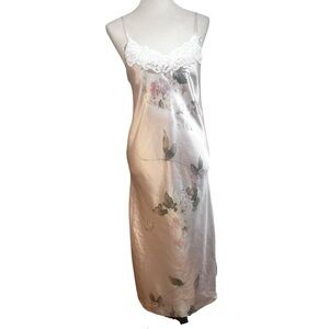 Vintage California Dynasty Satin Floral Lace Slip Dress | Size S | Made USA